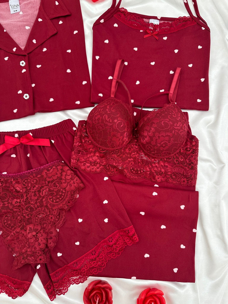 Bordo Kalpli Milan 6lı Pijama & Çamaşır Seti