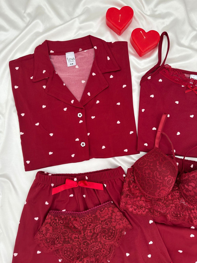 Bordo Kalpli Milan 6lı Pijama & Çamaşır Seti