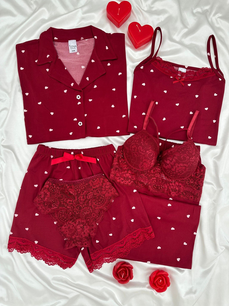Bordo Kalpli Milan 6lı Pijama & Çamaşır Seti