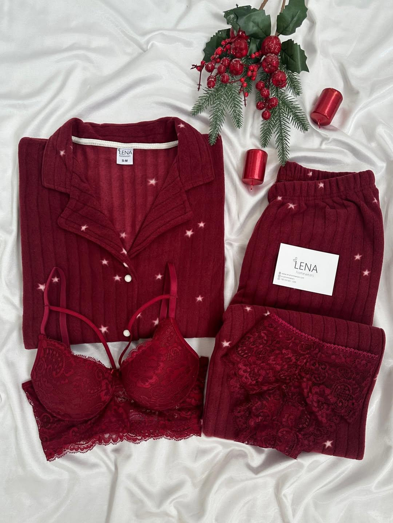 Bordo Starly Polar Pijama Seti 