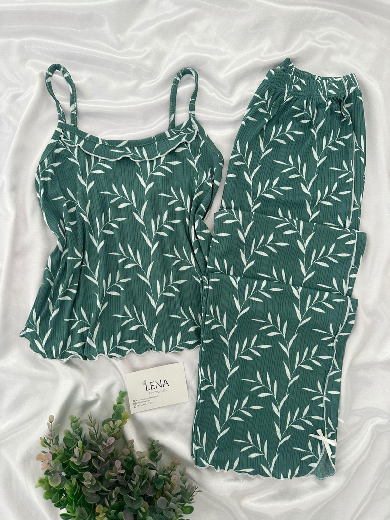 Çağla Yaprak Askılı Pijama Takımı
