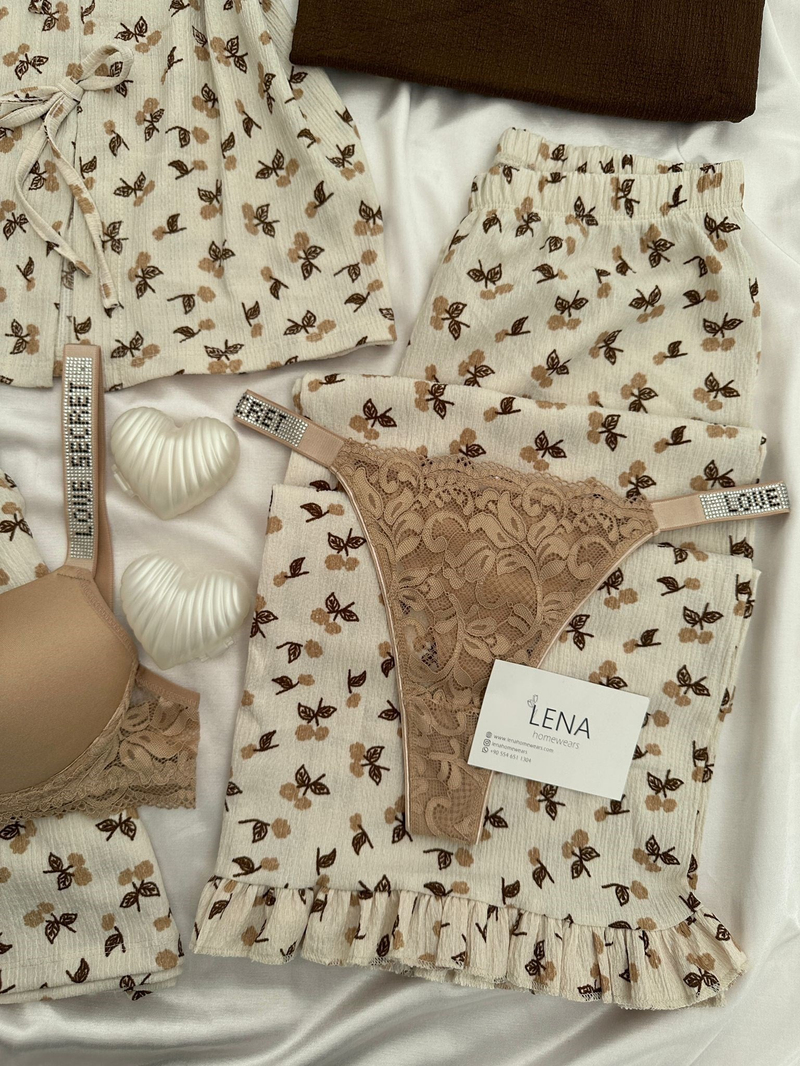 Çiçek Dalı İç Çamaşırlı 6lı Pijama Takımı