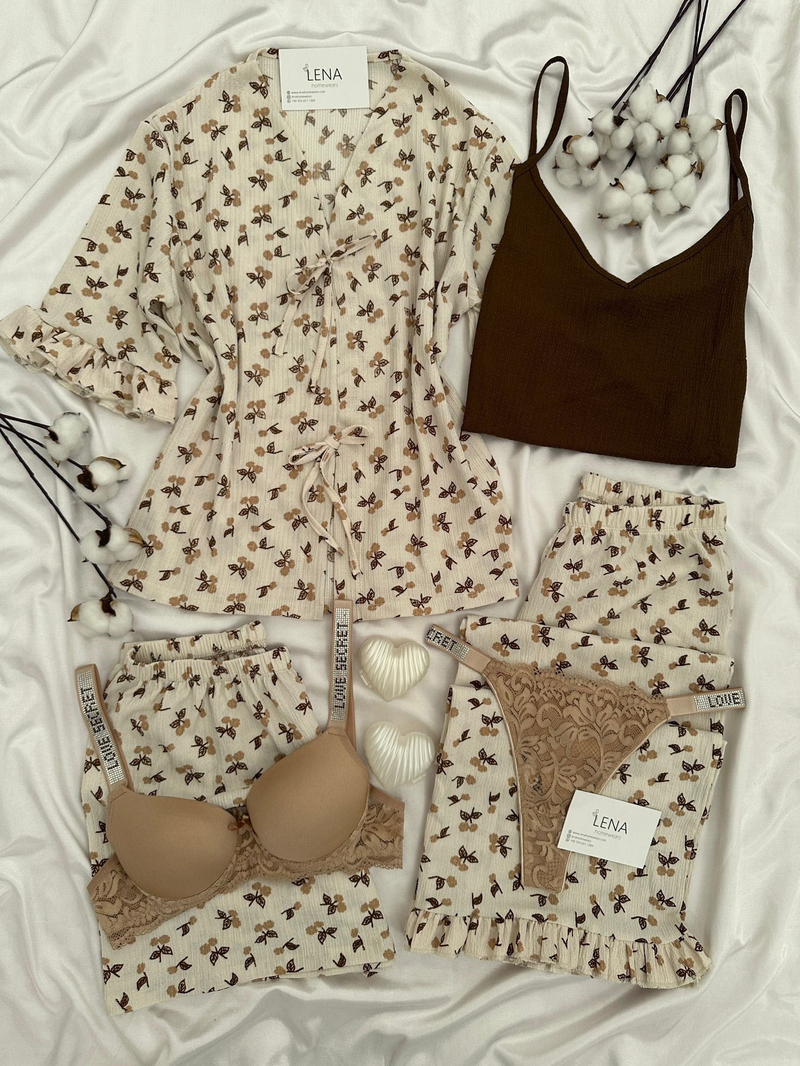 Çiçek Dalı İç Çamaşırlı 6lı Pijama Takımı
