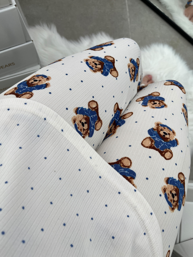 Ekru Ayıcık Desenli Dörtlü Pijama Seti