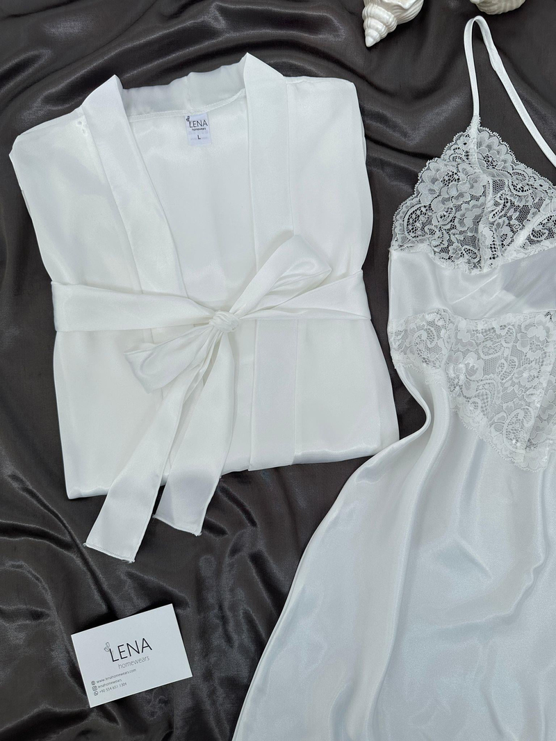 Ekru Bride Sabahlık & Saten Gecelik