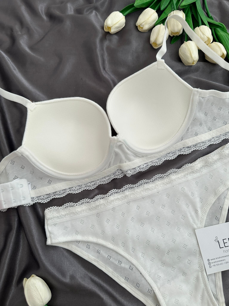 Ekru Cotton Destekli Sütyen Takım