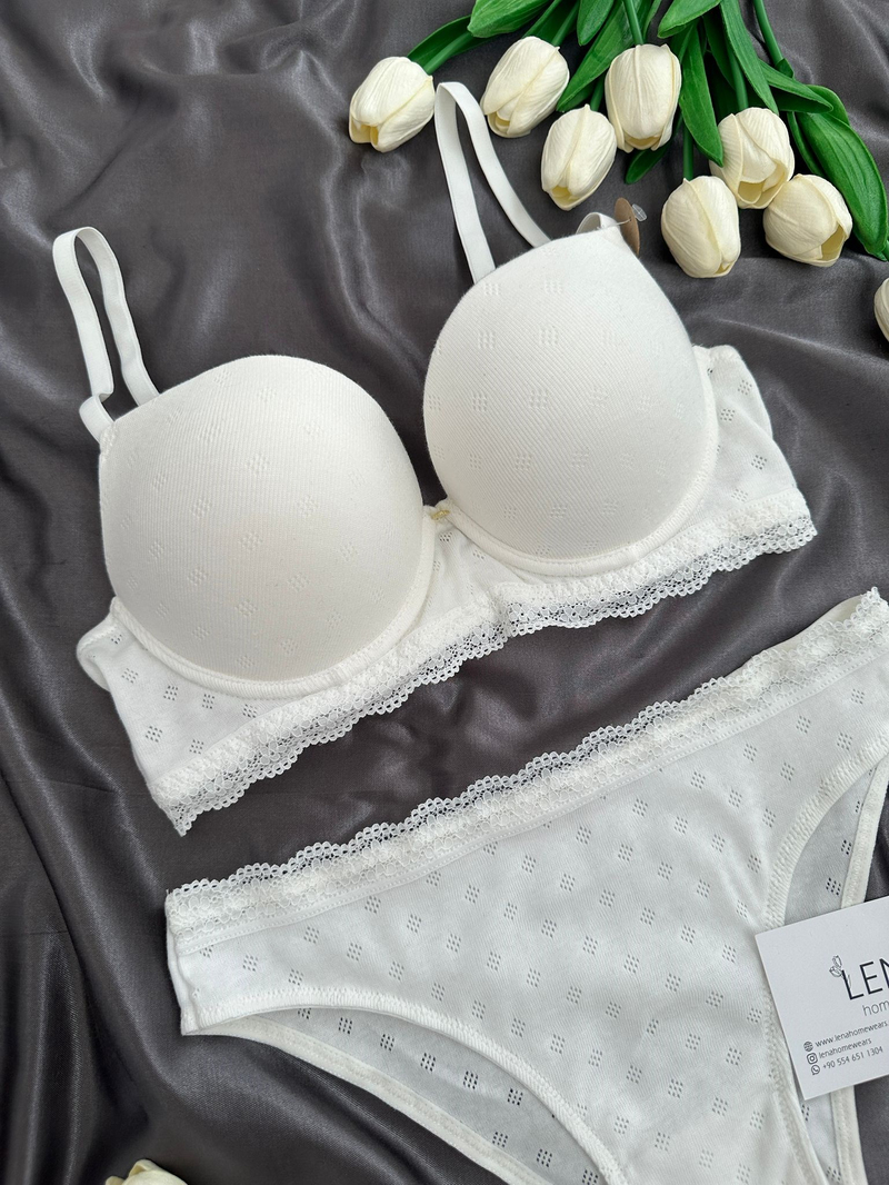Ekru Cotton Destekli Sütyen Takım