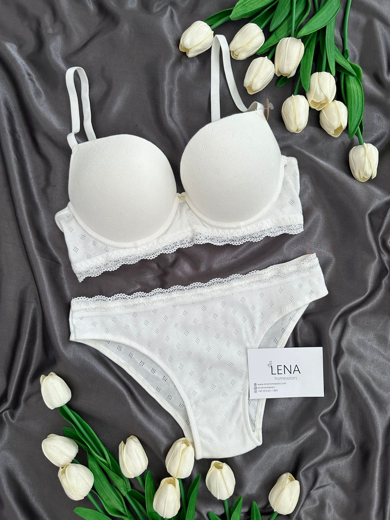 Ekru Cotton Destekli Sütyen Takım