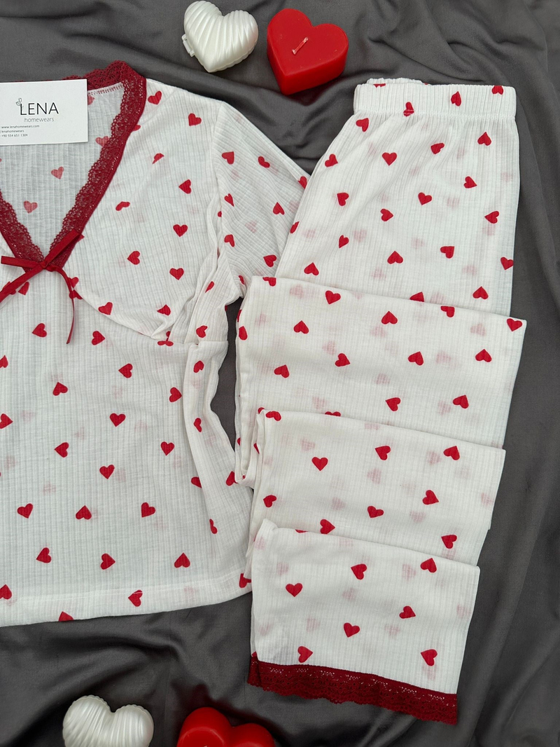 Ekru Kalp Kısa Kollu Raporlu Pijama Takımı