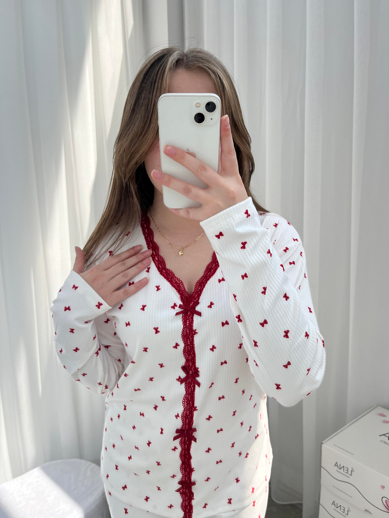 Fiyonk Desenli Ekru Berlin Pijama Takımı