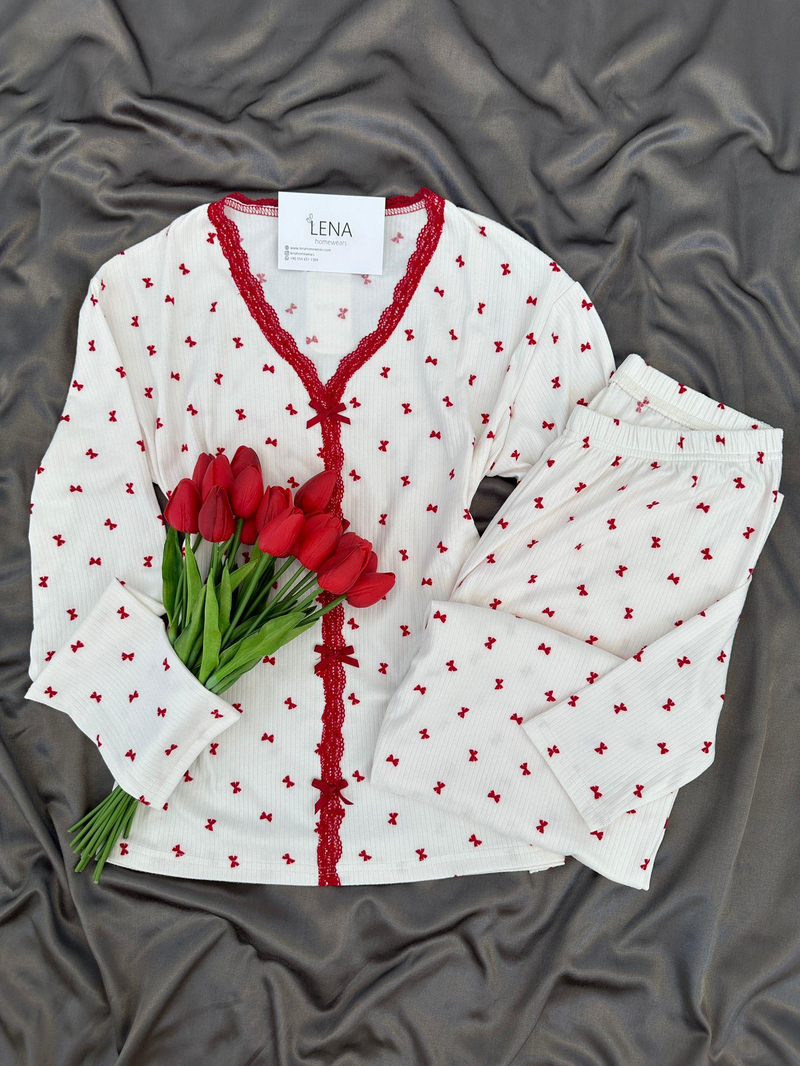 Fiyonk Desenli Ekru Berlin Pijama Takımı