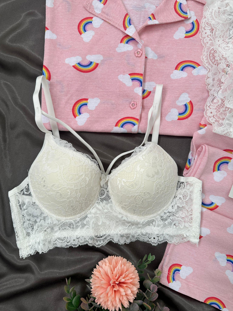 Gökkuşağı Dörtlü Kısa Kollu Pamuklu Pijama Takımı