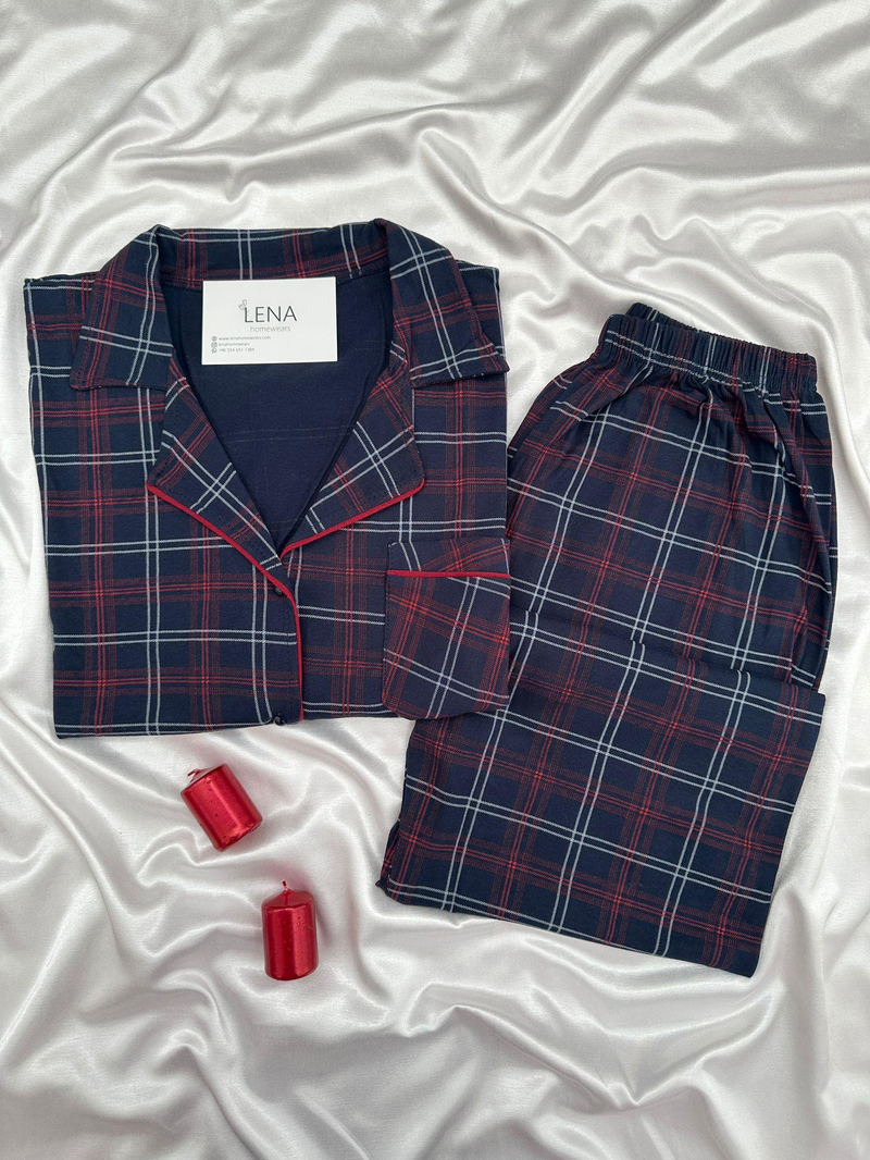 Houston Ekose Lacivert Pijama Takımı