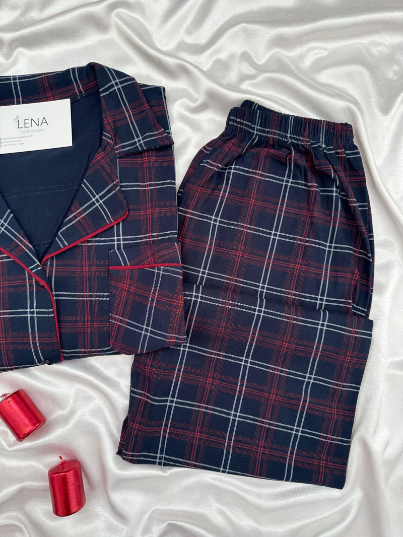 Houston Ekose Lacivert Pijama Takımı