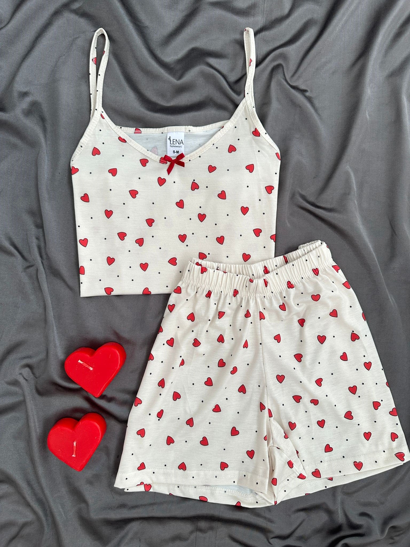 Kalp Benek Şortlu Pijama Takımı