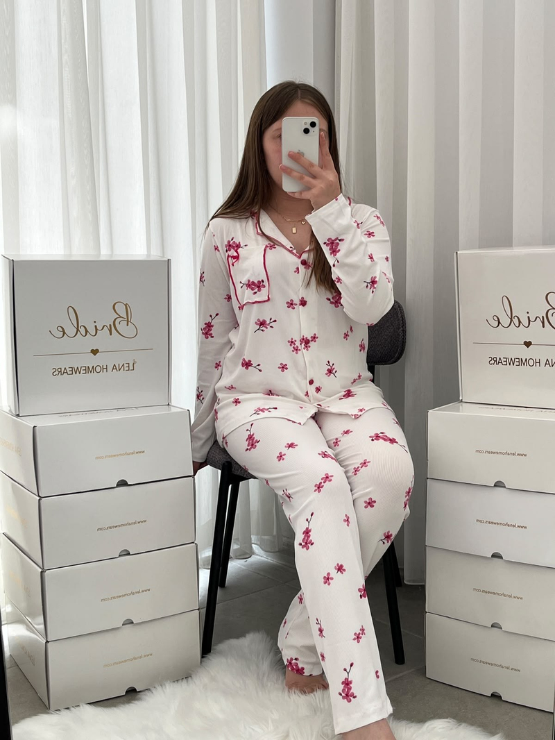 Kiraz çiçeği Uzun Kollu Berlin Pijama Takımı