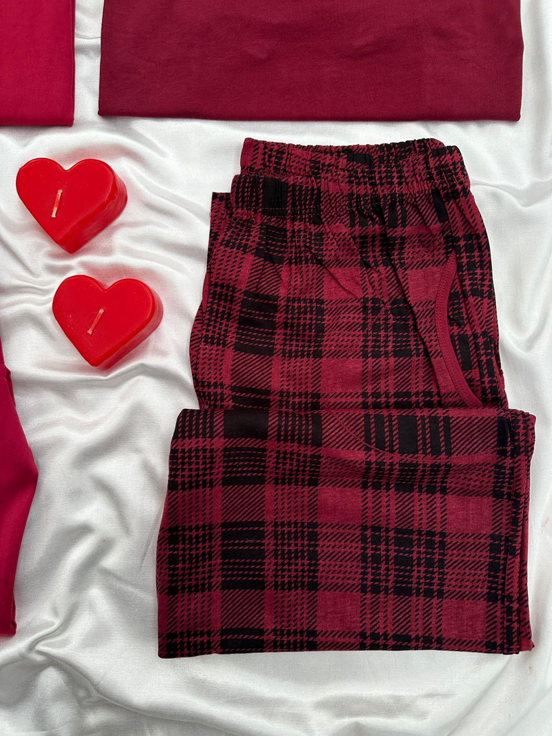 Kırmızı Aşkına Dört Parça Çift Pijama Takımı