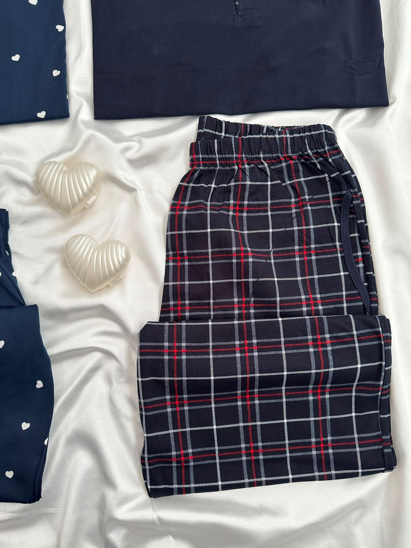 Lacivert Design Çift Pijaması