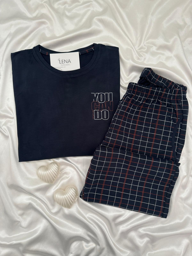 lacivert Ekose Erkek Uzun kollu Pamuklu Pijama Takımı