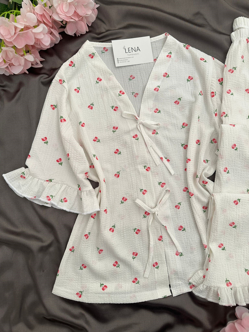 Laris Pembe Lale Bürümcük Pijama Takımı