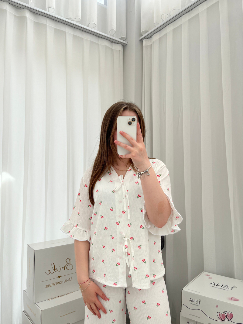 Laris Pembe Lale Bürümcük Pijama Takımı