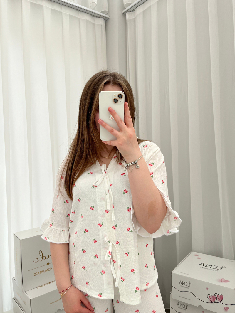 Laris Pembe Lale Bürümcük Pijama Takımı