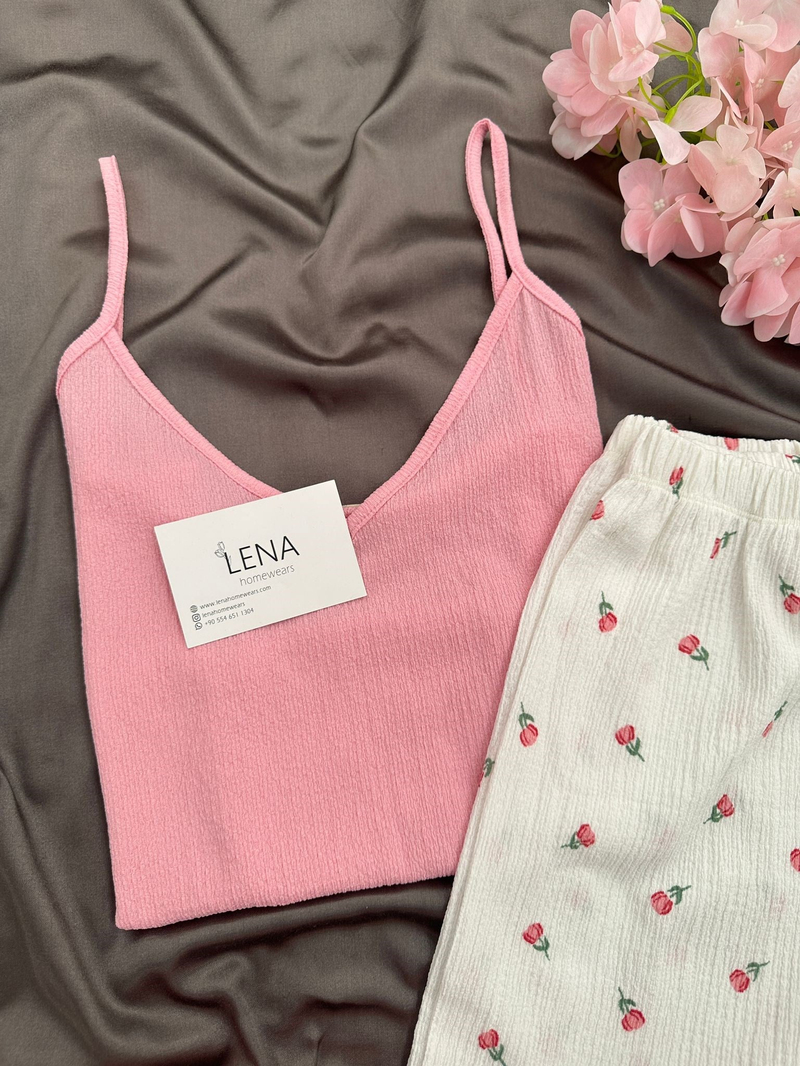 Laris Pembe Lale Şortlu Pijama Takımı