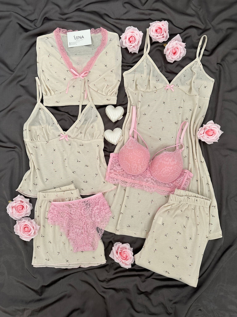 Mini Çiçekler 7li Pijama & Çamaşır Seti