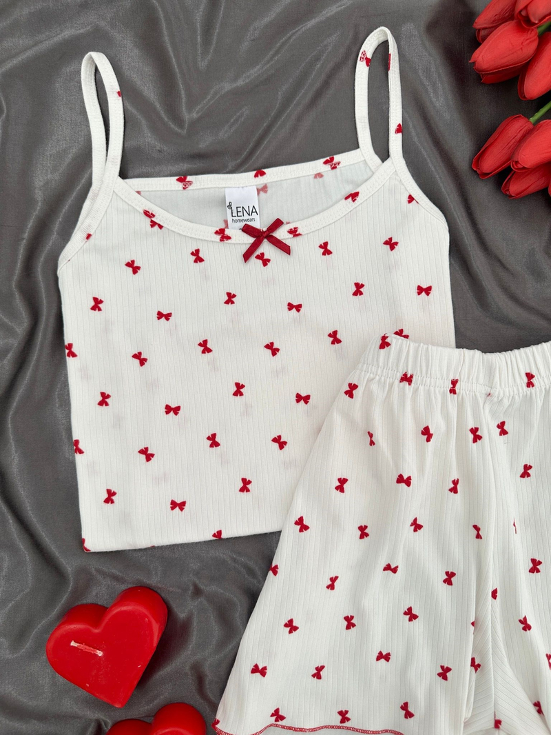 Minia Kırmızı Fiyonk Şortlu Pijama Takımı