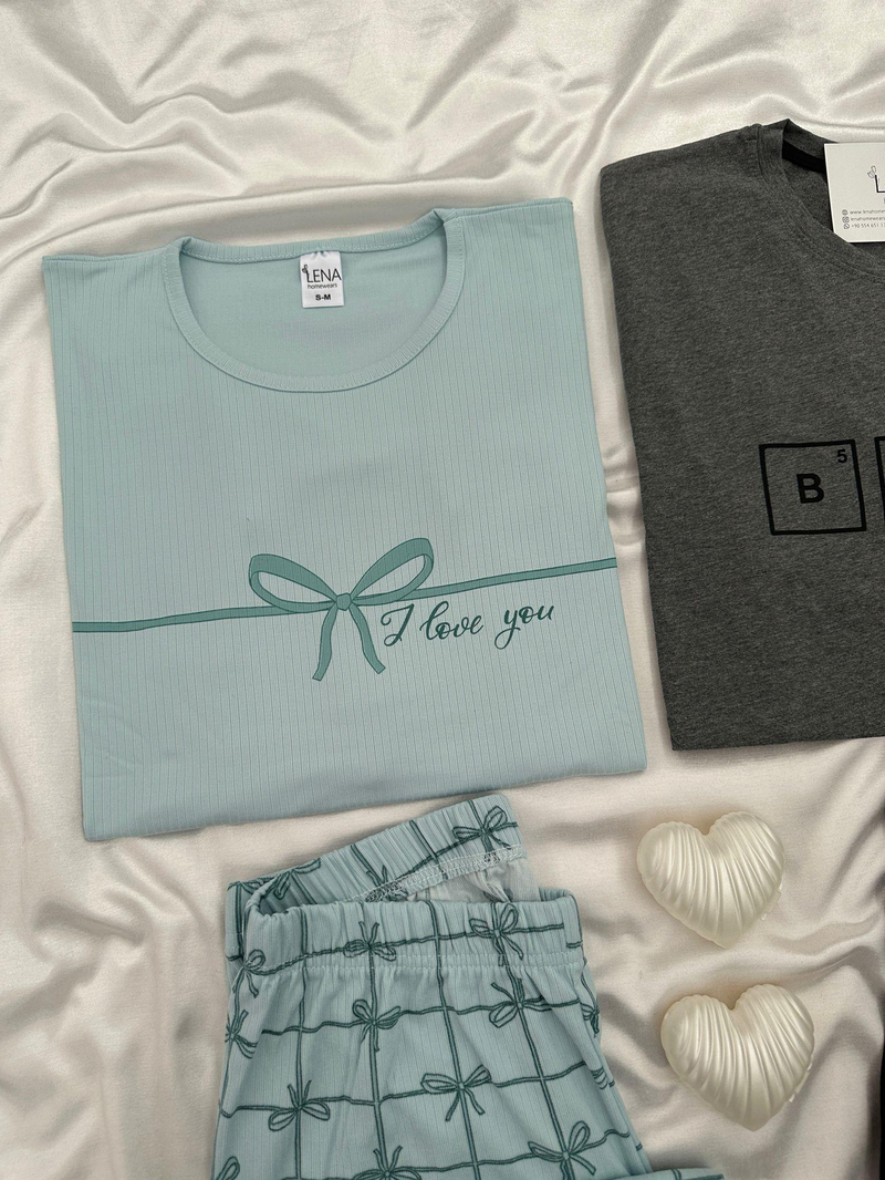 Mint & Gri Çift Pijama Seti