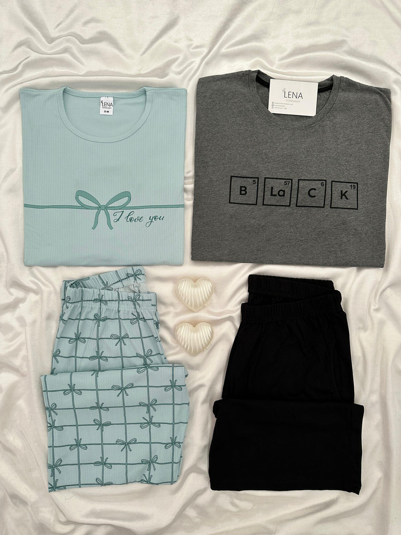 Mint & Gri Çift Pijama Seti