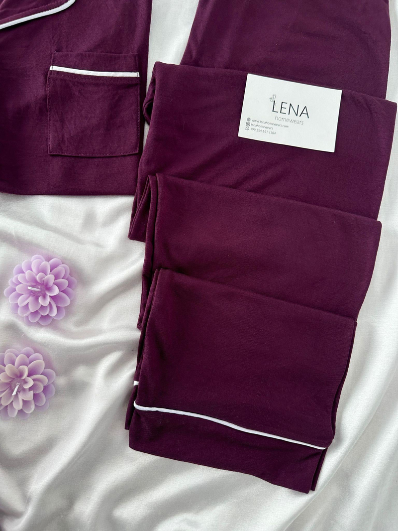 Mürdüm Biyeli Kısa Kollu Pijama Takım