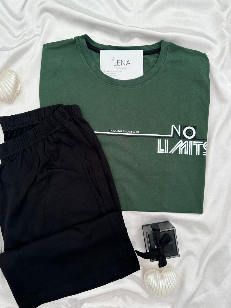 No Limits Yeşil Pamuk Erkek Şortlu Pijama Takımı