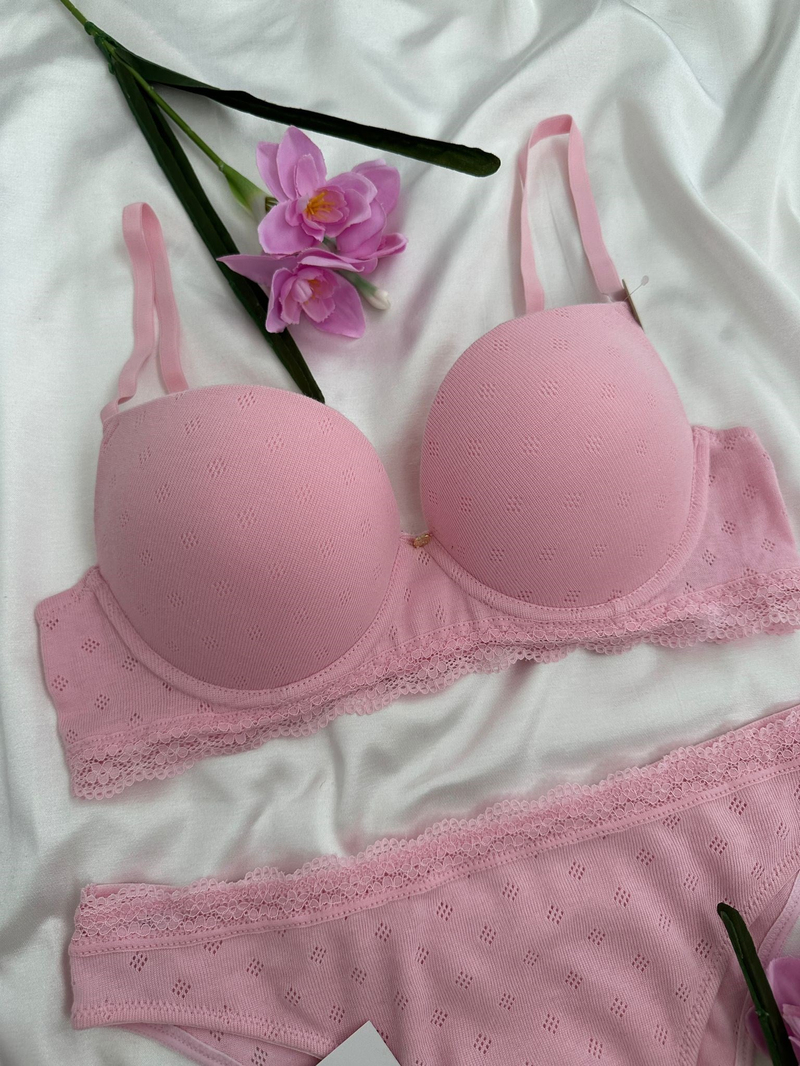 Pembe Cotton Destekli Sütyen Takım