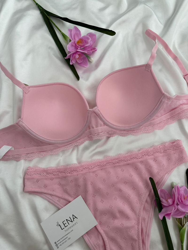 Pembe Cotton Destekli Sütyen Takım