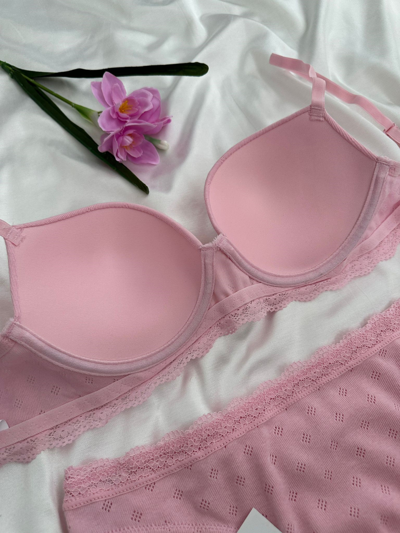 Pembe Cotton Destekli Sütyen Takım