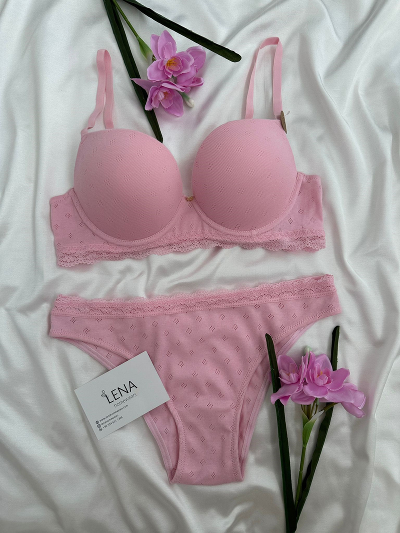 Pembe Cotton Destekli Sütyen Takım