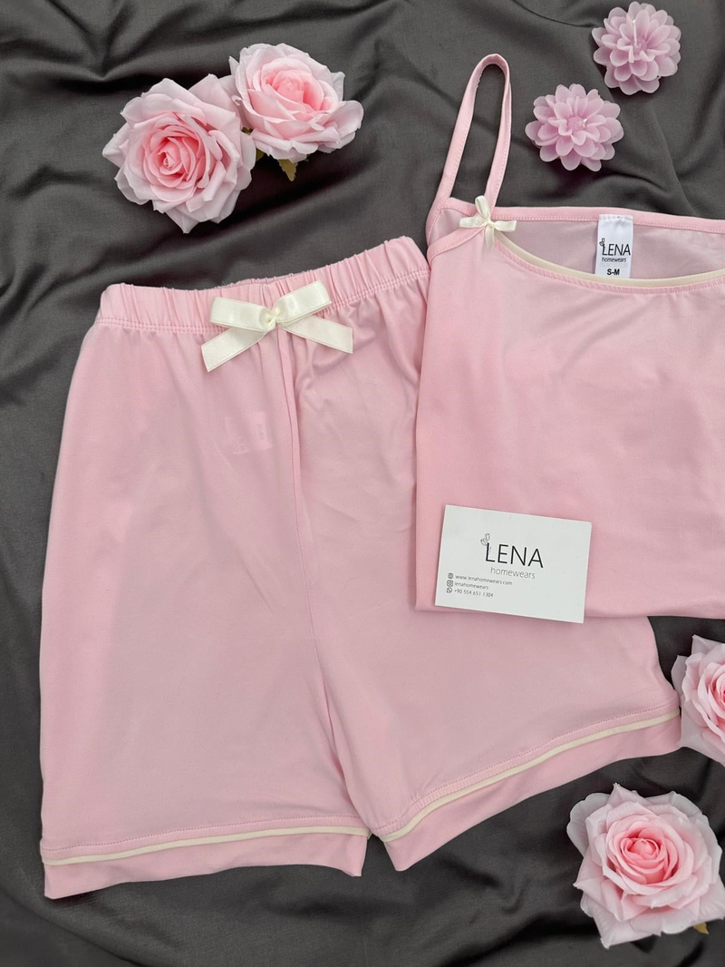 Pembe Fiyonk Detaylı Şortlu Pijama Takımı