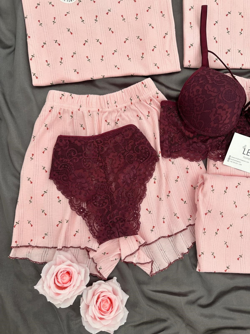 Pembe Lale Pamuklu 6lı Transfer Pijama Takımı