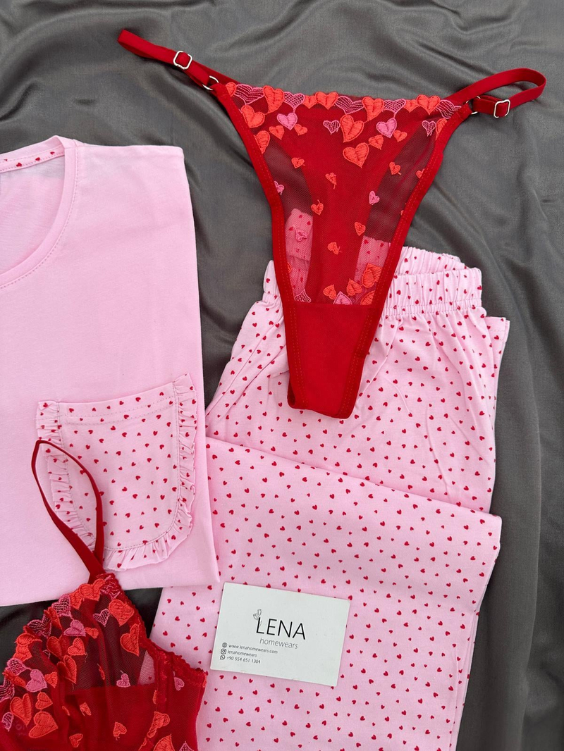 Pembe Spring 4lı Kısa Kollu Pijama Takımı