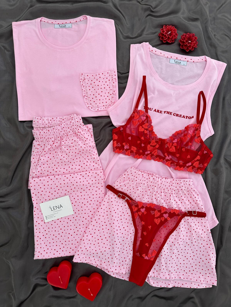 Pembe Spring 6lı Kısa Kollu Pijama Takımı