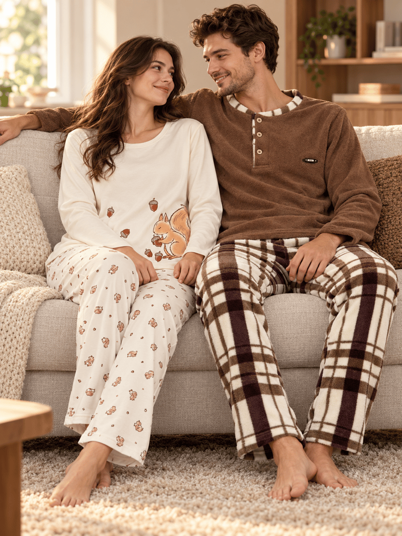 Sincop Günlük Rahat Sevgili Çift Uzun Kollu Pijama Takımı (2li Set)