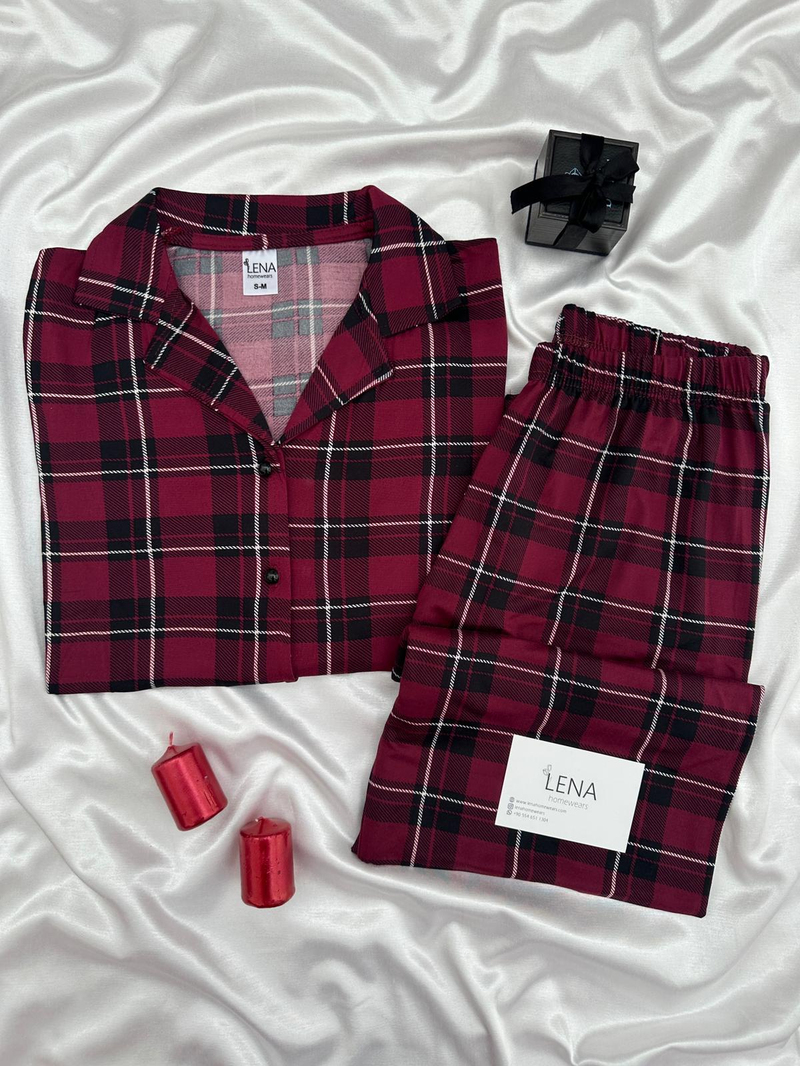 Siyah & Bordo Ekose Milan Pijama Takımı
