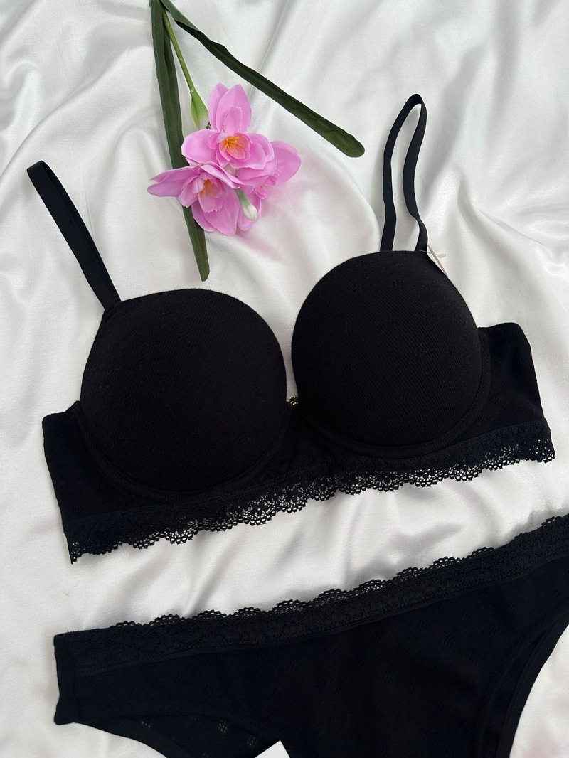 Siyah Cotton Destekli Sütyen Takım