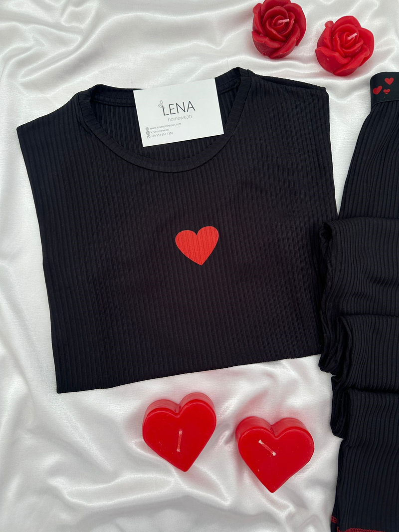 Siyah Miray Kısa kollu Pijama Pijama Takımı