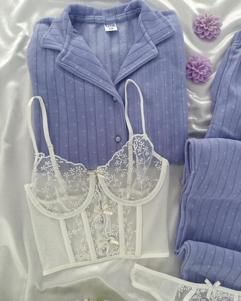 Soft Lila Dörtlü Polar Pijama Seti