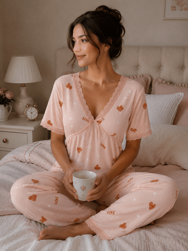 Somon Love Kısa Kollu Raporlu Pijama Takımı