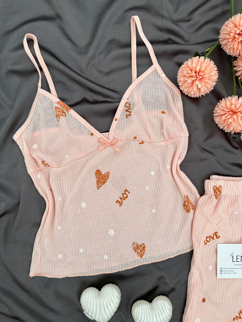 Somon Love Raporlu Şortlu Pijama Takımı