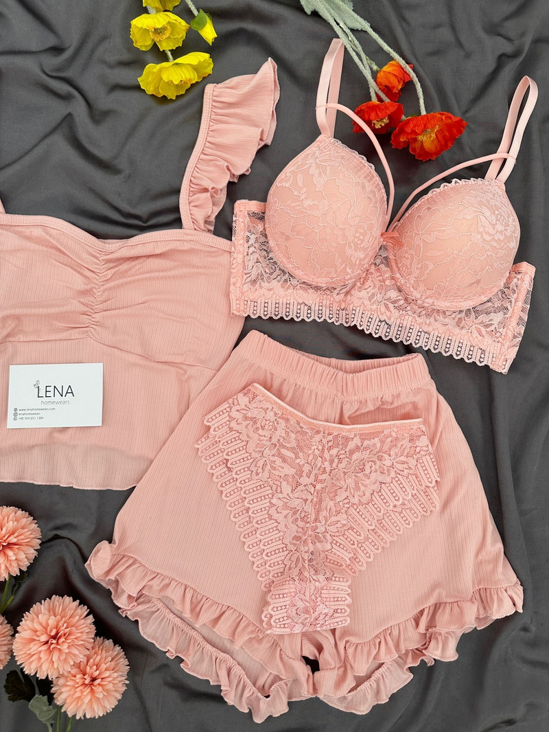 Somon Milas Şortlu Pijama & Çamaşır Seti