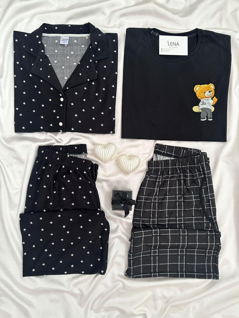 Tedy Dört Parça Çift Pijama Takımı